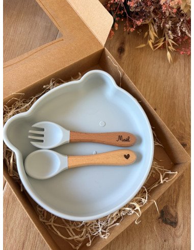 Coffret repas 3 pièces BLEU modèle COEUR
