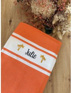 Fouta de plage ORANGE prénom et logo PALMIER