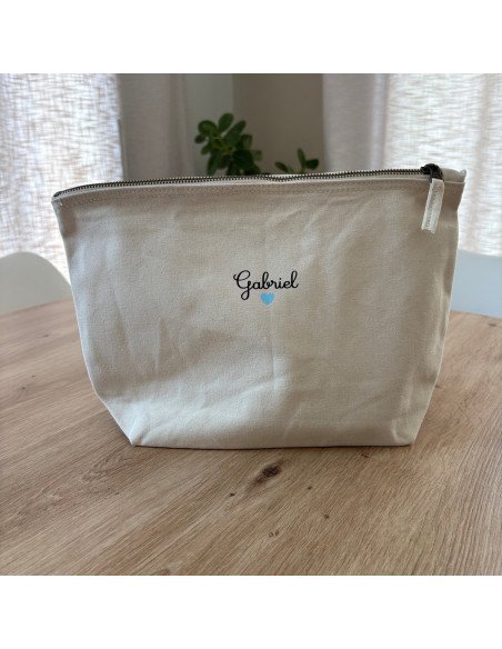 Grande pochette prénom – 5L (23×23×11 cm) prénom + coeur