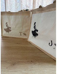Sac en toile de jute beige MOTIF FLAMENCO 2