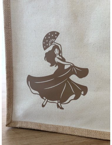 Sac en toile de jute beige MOTIF FLAMENCO