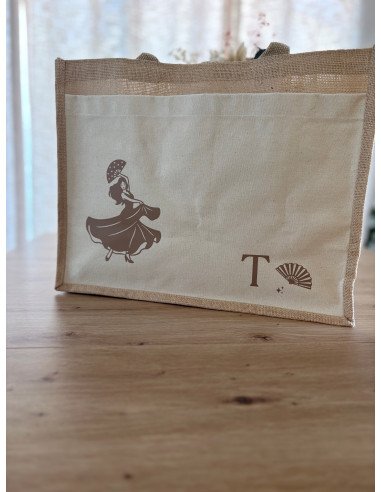 Sac en toile de jute beige MOTIF FLAMENCO