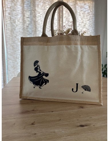 Sac en toile de jute beige MOTIF FLAMENCO
