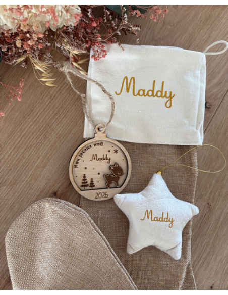 Box "Mon Premier Noël" – Décorations personnalisées prénom & année