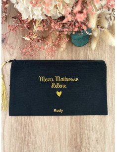 Petite pochette noire personnalisé – Cadeau Maîtresse,...