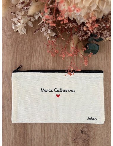 Petite pochette BEIGE personnalisé cœur rouge –...