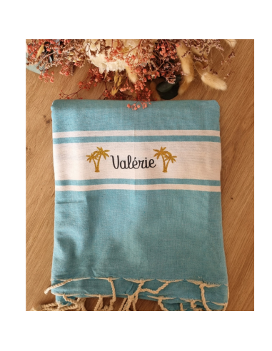 Fouta de plage palmier dorée paillette