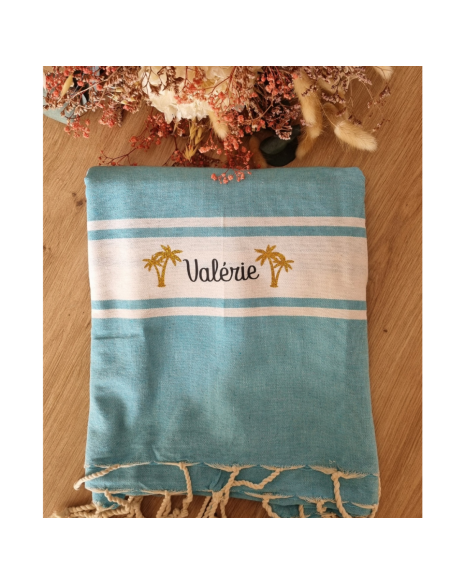 Fouta de plage palmier dorée paillette