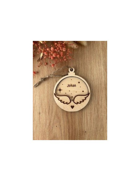 Boule de Noël personnalisée en bois – En mémoire d'un être cher 🕊️