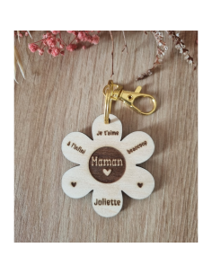 Porte-clés fleur en bois – 6 pétales personnalisées 2