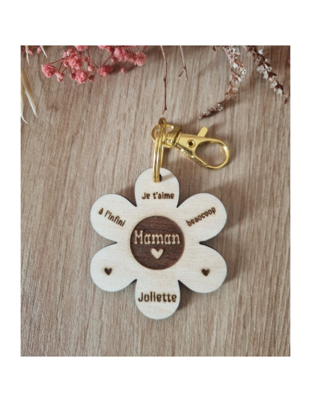 Porte-clés fleur en bois – 6 pétales personnalisées