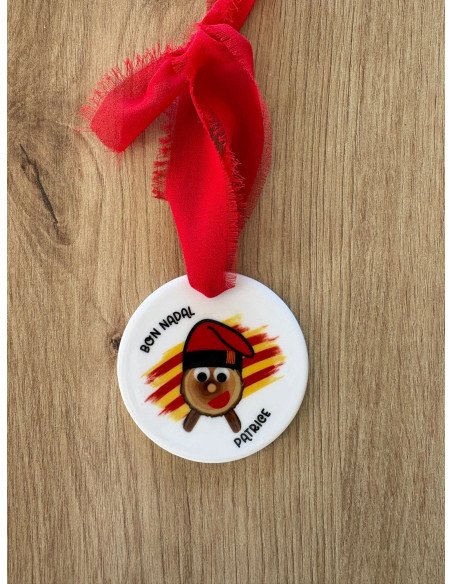 Boule de Noël en céramique personnalisée Caga Tió (Tió de Nadal) | Bon Nadal