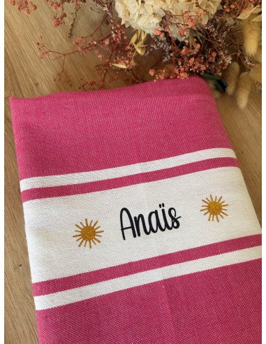 Fouta de plage FUSHIA prénom + LOGO SOLEIL...