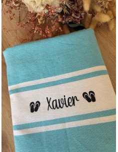 Fouta de plage BLEU prénom + LOGO TONG