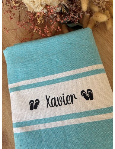 Fouta de plage BLEU prénom + LOGO TONG
