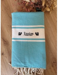Fouta de plage BLEU prénom + LOGO TONG 2