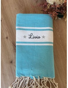 Fouta de plage BLEU prénom + LOGO ETOILE GRISE 2