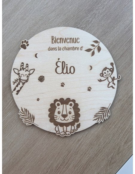Plaque de Porte en Bois Gravé « Thème Lion & Savane »