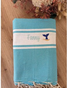 Fouta de plage TURQUOISE prénom TURQUOISE PAILLETE + logo... 2