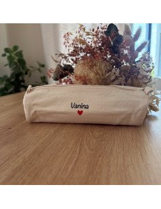 🖍️ Trousse scolaire personnalisée – Beige en coton