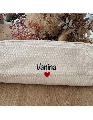🖍️ Trousse scolaire personnalisée – Beige en coton