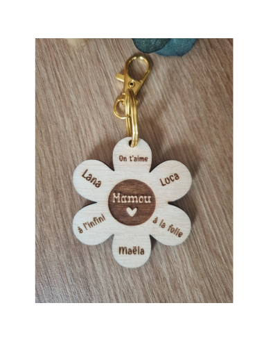 Porte-clés fleur en bois – 6 pétales...