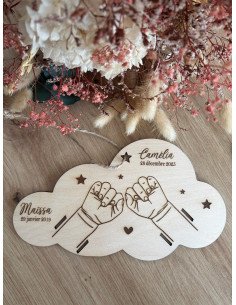 Bracelet de naissance plaque en bois deux enfant
