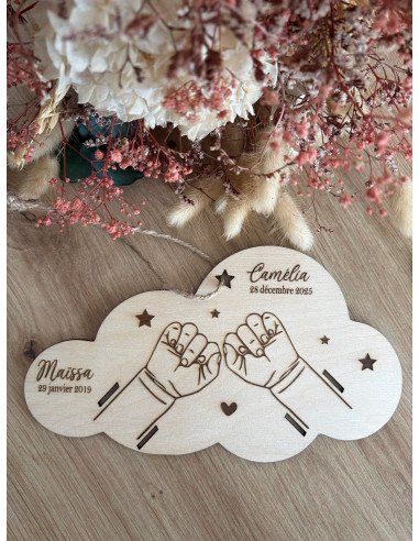 Bracelet de naissance plaque en bois deux enfant