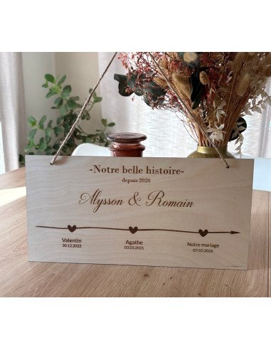 Plaque en bois gravée – Notre belle histoire –...