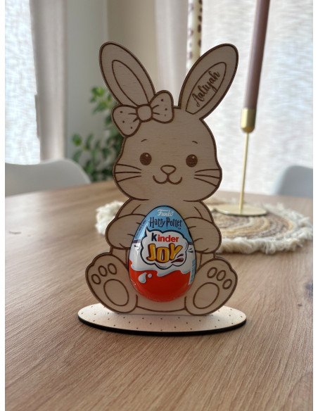Lapin de Pâques en bois personnalisé avec prénom MODELE FILLE