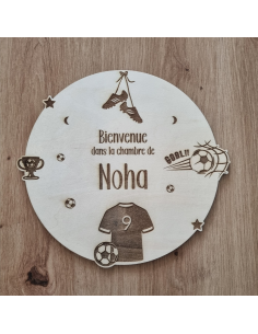 Plaque de Porte en Bois Gravé « Thème Foot »