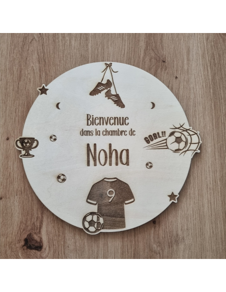 Plaque de Porte en Bois Gravé « Thème Foot »