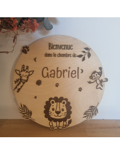 Plaque de Porte en Bois Gravé « Thème Lion & Savane »