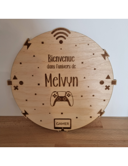 Plaque de porte en bois gravé – Personnalisée thème gamer / jeux vidéo
