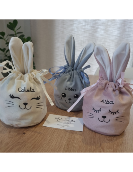 Pochon de Pâques en velours – Personnalisé avec prénom