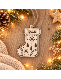 Ornement personnalisée en bois – Prénom -Motif CHAUSSETTE