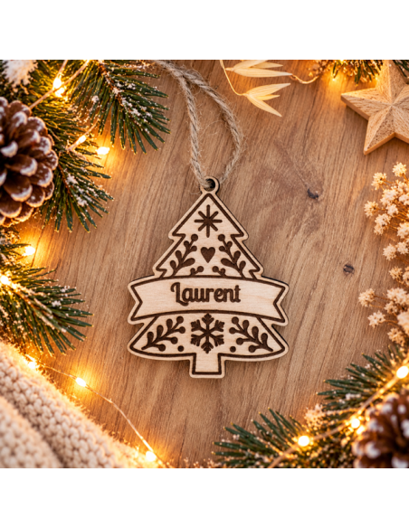 Ornement personnalisée en bois – Prénom -Motif SAPIN