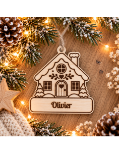 Ornement personnalisée en bois – Prénom -Motif MAISON