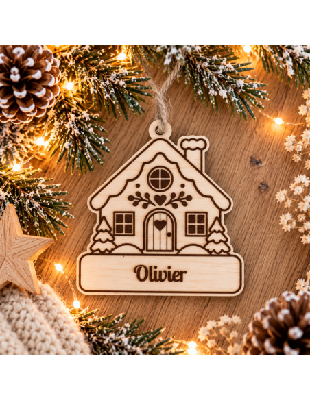 Ornement personnalisée en bois – Prénom -Motif MAISON
