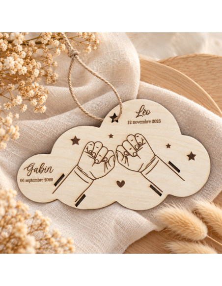 Bracelet de naissance plaque en bois deux enfant