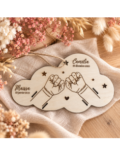 Bracelet de naissance plaque en bois deux enfant 2