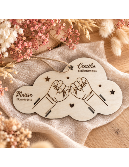 Bracelet de naissance plaque en bois deux enfant