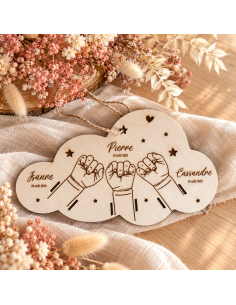 Bracelet de naissance plaque en bois trois enfant