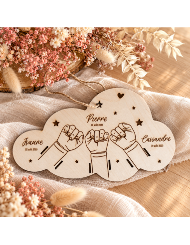 Bracelet de naissance plaque en bois trois enfant