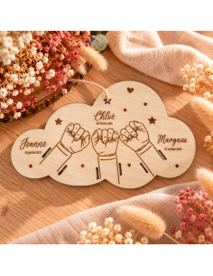 Bracelet de naissance plaque en bois trois enfant 2