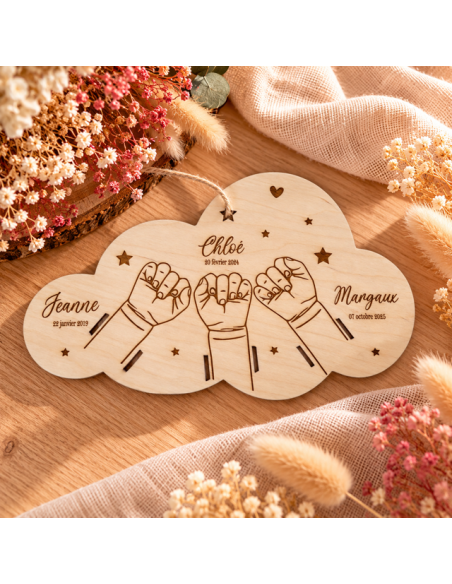 Bracelet de naissance plaque en bois trois enfant