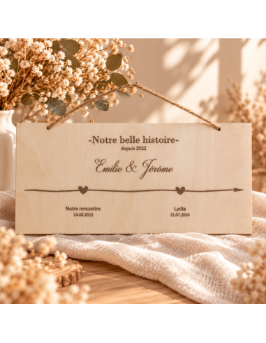 Plaque en bois gravée – Notre belle histoire –...