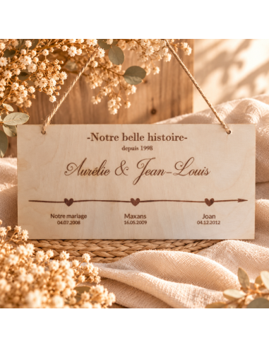 Plaque en bois gravée – Notre belle histoire –...
