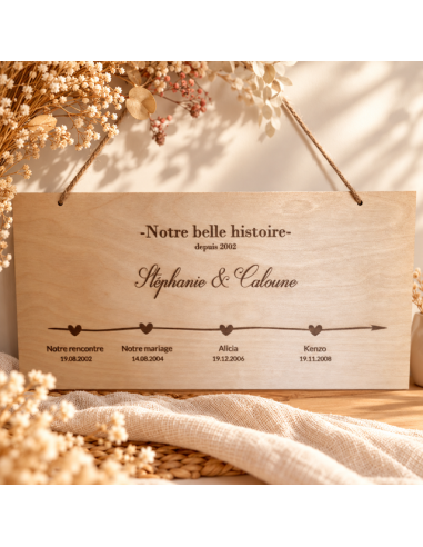 Plaque en bois gravée – Notre belle histoire –...