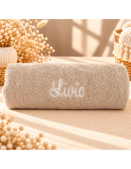Serviette de bain beige 140x70 cm Prénom